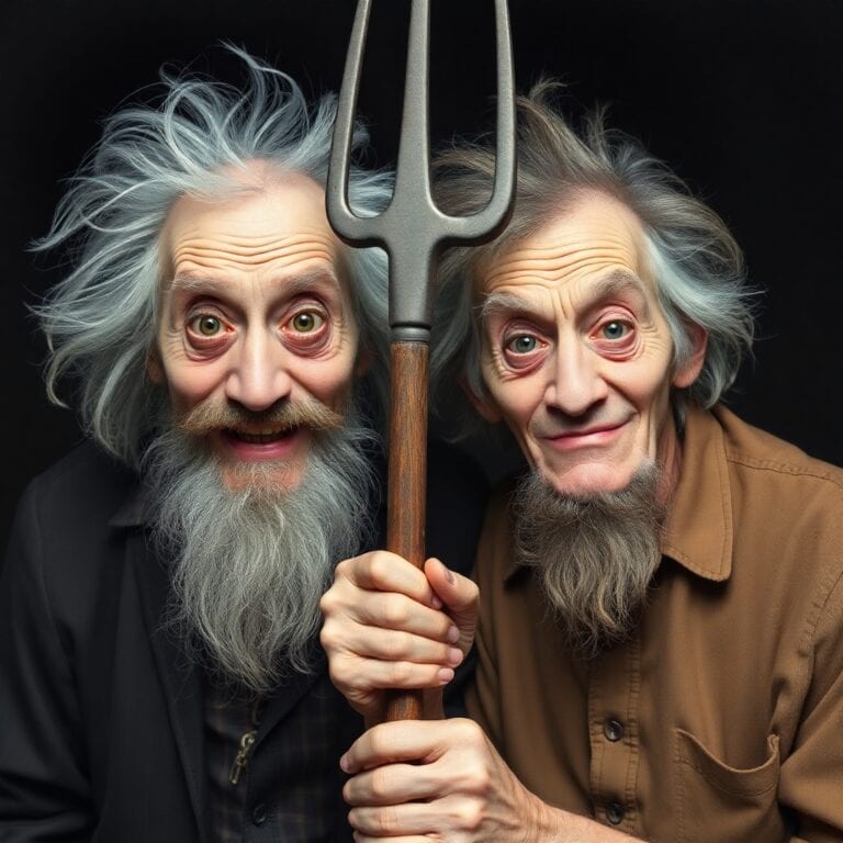 funny old people with pitchfork